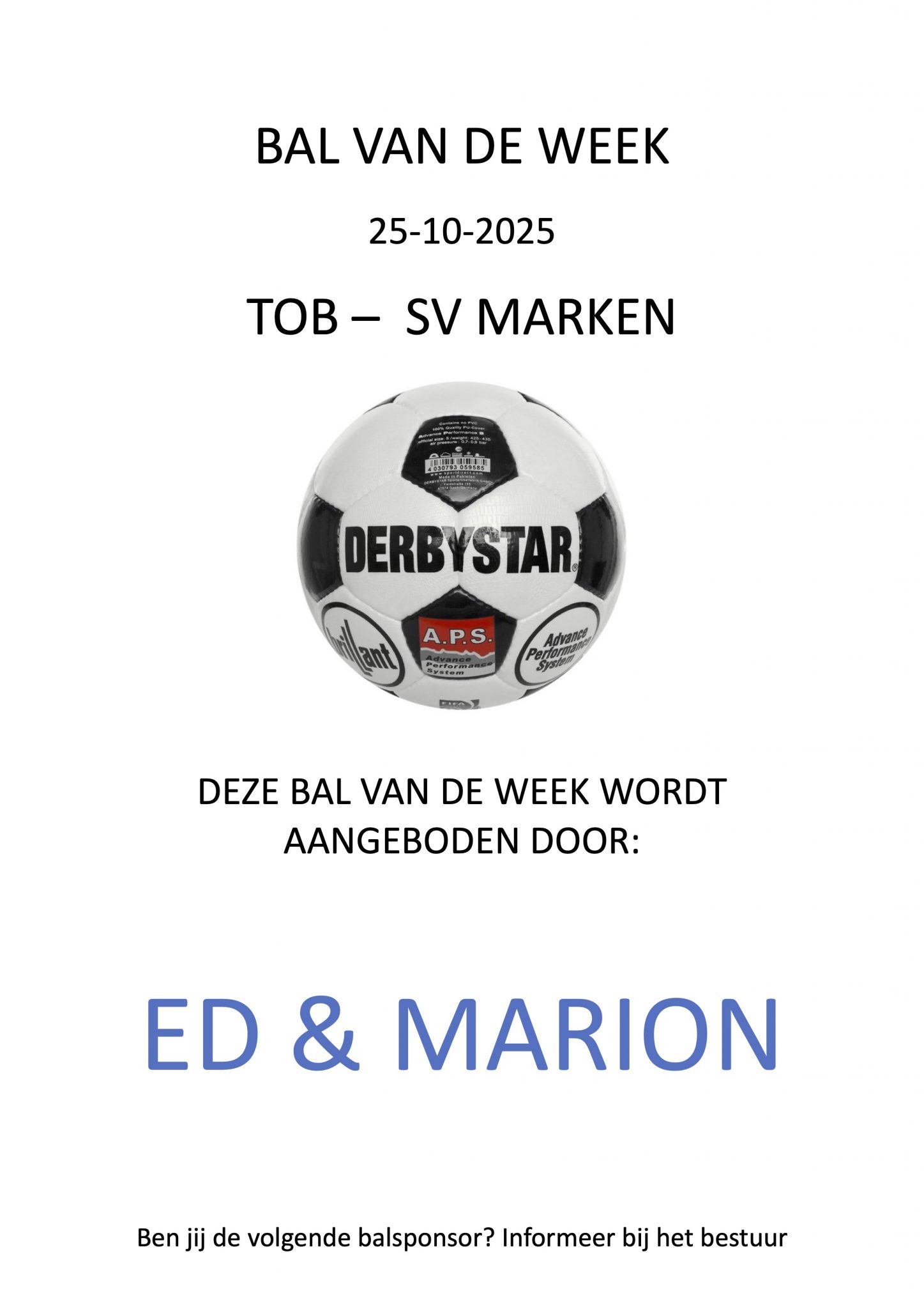 Bal van de week TOB - Marken