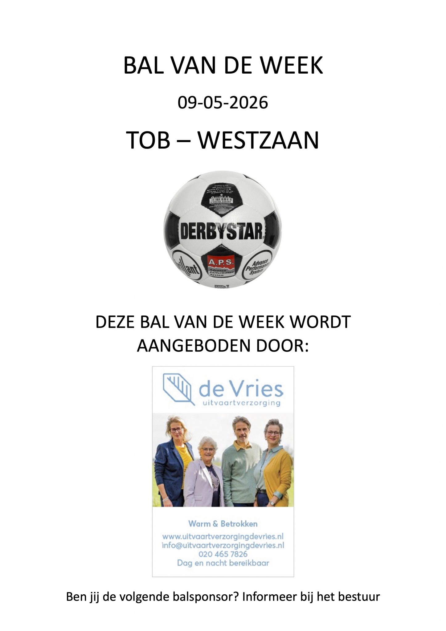 Bal van de week TOB - Westzaan