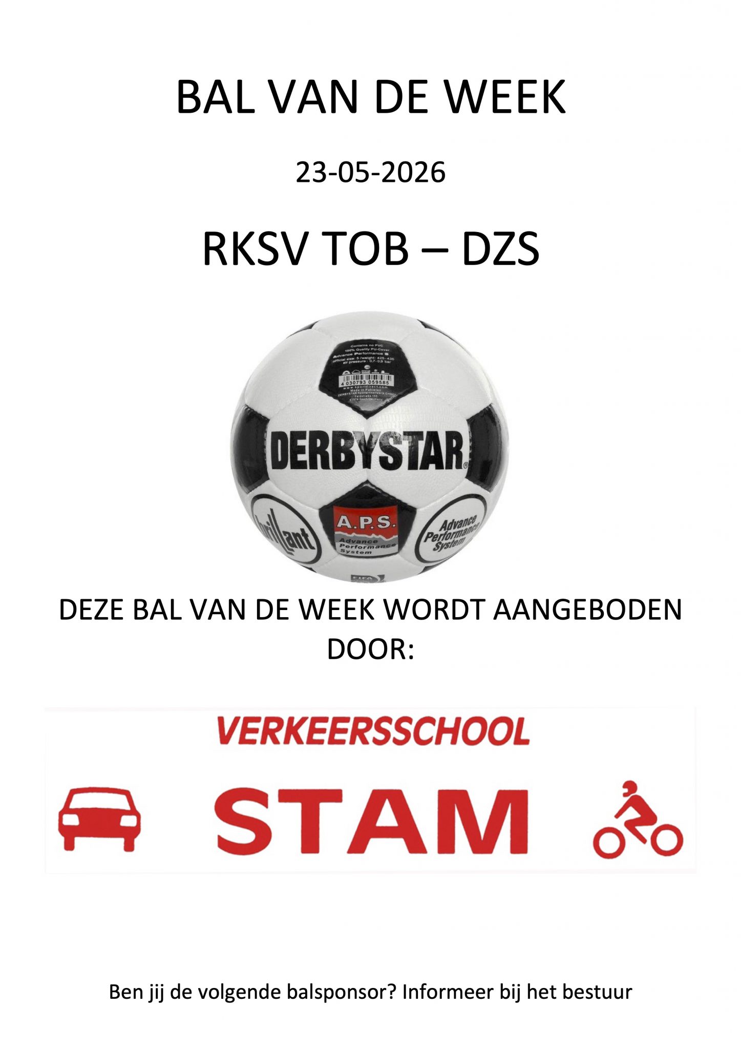 Bal van de week 23/5: TOB - DZS