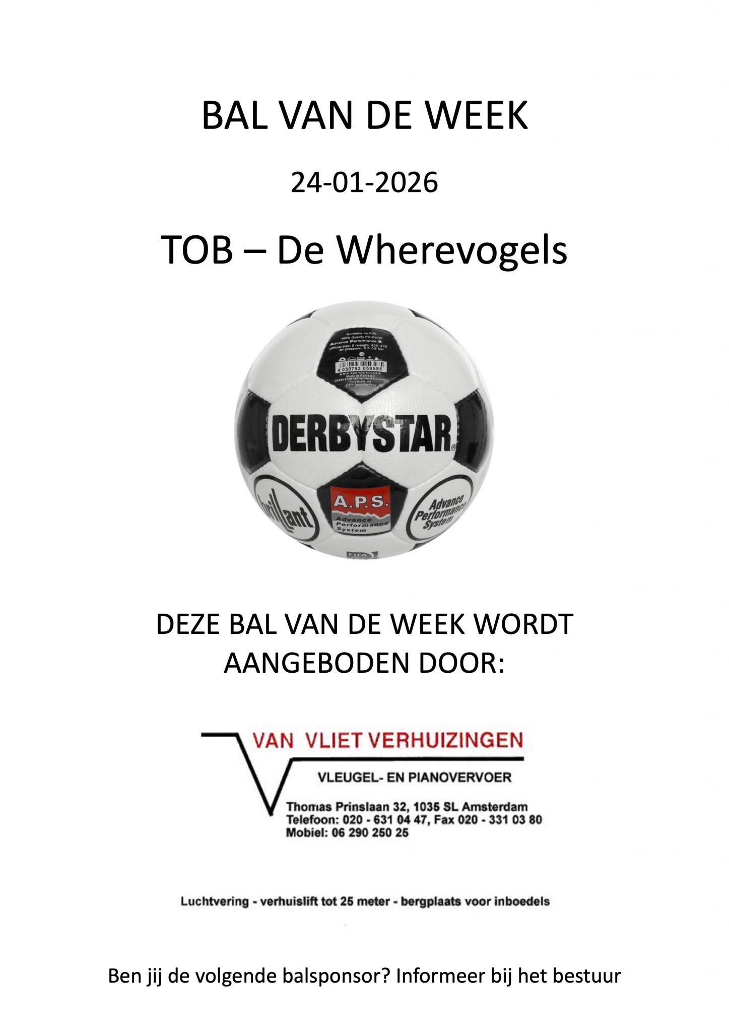 Bal van de week 24 januari: TOB - De Wherevogels