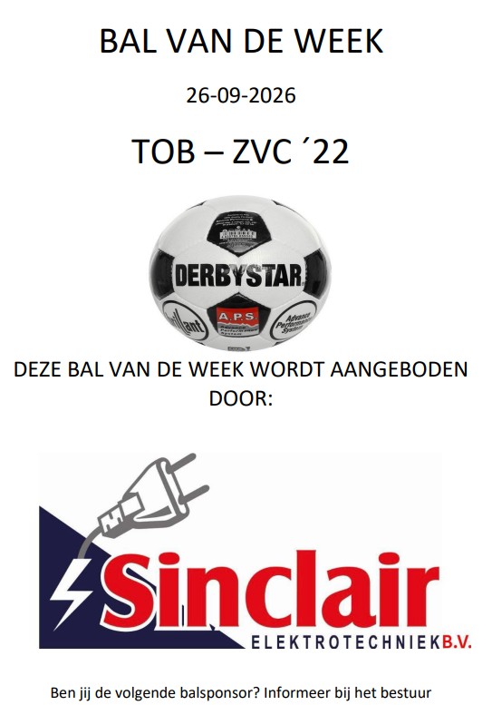 Bal van de week 26/9 TOB - ZVC '22: Sinclair Elektrotechniek