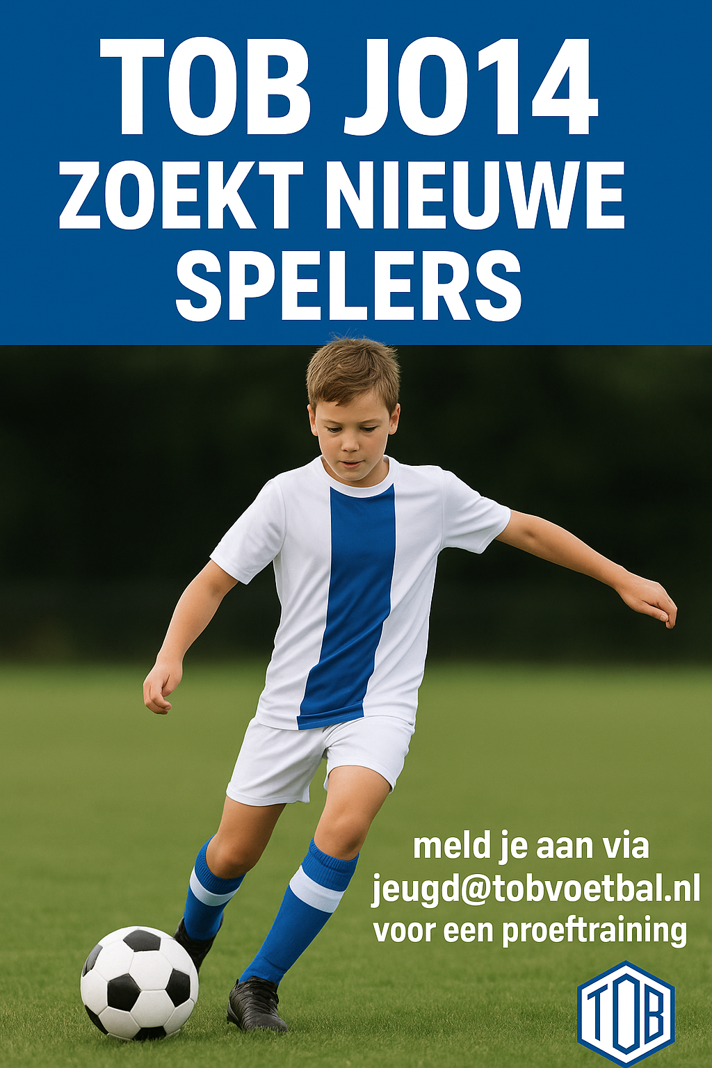TOB JO14 zoekt nieuwe spelers! Kom proeftrainen